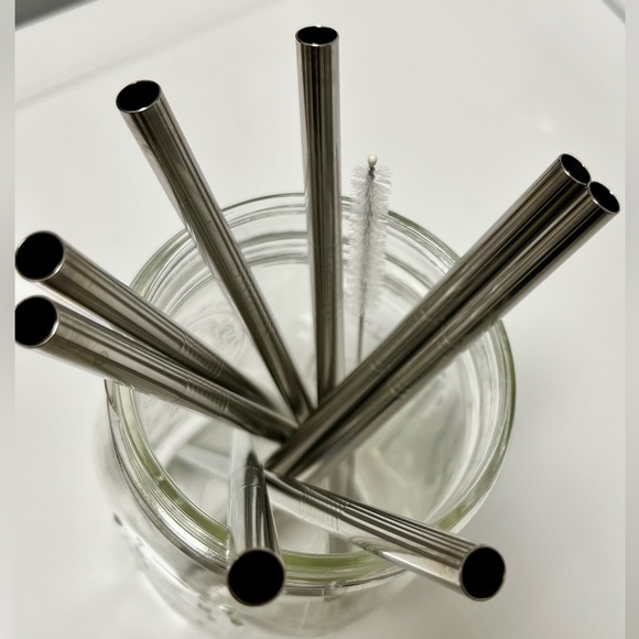 Set of eight stainless steel straws. 8.5” long. - Picture 2 of 4